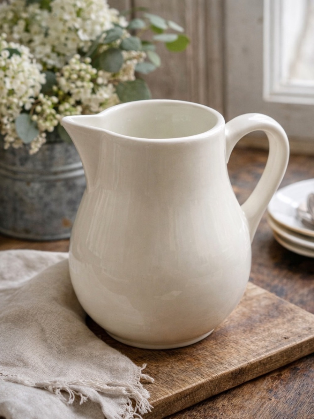 Hall China White Stoneware Pitcher 64 oz Vintage Made in USA